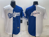 MLB Los Angeles Dodgers White Blue Split Team Big Logo Cool Base Stitched Baseball Jersey