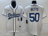 MLB Los Angeles Dodgers #50 Mookie Betts White With Patch Cool Base Stitched Baseball Jersey