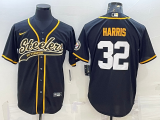 Men's Pittsburgh Steelers #32 Franco Harris Black Gold With Patch Baseball Jersey