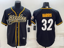 Men's Pittsburgh Steelers #32 Franco Harris Black Gold With Patch Baseball Jersey