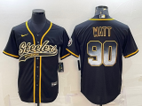 Men's Pittsburgh Steelers #90 T.J. Watt Black Gold With Patch Baseball Jersey