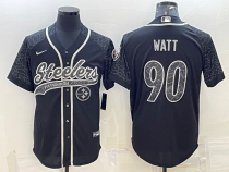 Men's Pittsburgh Steelers #90 T.J. Watt Black Reflective With Patch Baseball Jersey