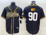 Men's Pittsburgh Steelers #90 T.J. Watt Black Gold With Patch Baseball Jersey