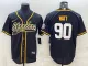 Men's Pittsburgh Steelers #90 T.J. Watt Black Gold With Patch Baseball Jersey