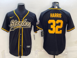 Men's Pittsburgh Steelers #32 Franco Harris Black Gold With Patch Baseball Jersey