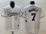 Men's New York Yankees #7 Mickey Mantle White With Patch Baseball Jersey