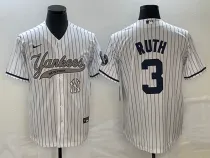 MLB New York Yankees #3 Babe Ruth White With Patch Baseball Jersey