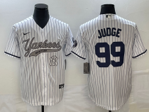 Men's New York Yankees #99 Aaron Judge White With Patch Baseball Jersey