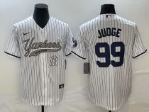 Men's New York Yankees #99 Aaron Judge White With Patch Baseball Jersey