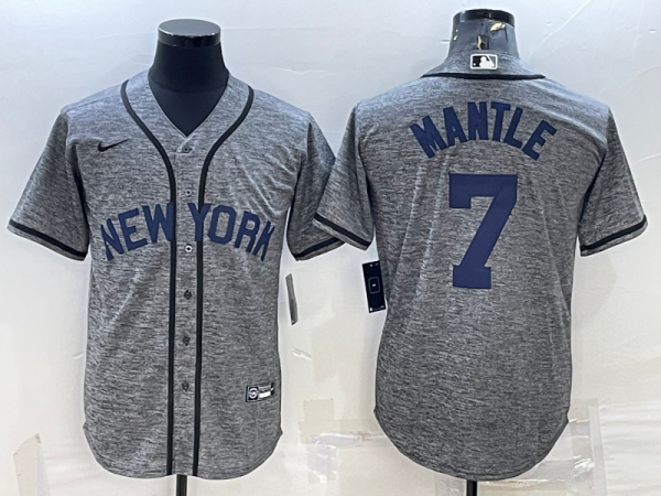 MLB New York Yankees #7 Mickey Mantle Gray Fashion Jersey