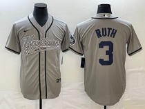 MLB New York Yankees #3 Babe Ruth Gray With Patch  Baseball Nike Jersey