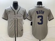 MLB New York Yankees #3 Babe Ruth Gray With Patch  Baseball Nike Jersey