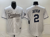 MLB New York Yankees #2 Derek Jeter White With Patch Baseball Jersey