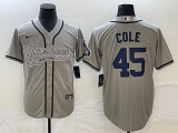 MLB New York Yankees #45 Gerrit Cole Gray With Patch  Baseball Nike Jersey