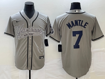 MLB New York Yankees #7 Mickey Mantle Gray With Patch  Baseball Nike Jersey