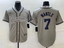 MLB New York Yankees #7 Mickey Mantle Gray With Patch  Baseball Nike Jersey