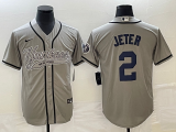 MLB New York Yankees #2 Derek Jeter Gray With Patch  Baseball Nike Jersey