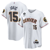 NBA Denver Nuggets #15 Nikola Jokic White With No.6 Patch Baseball Jersey