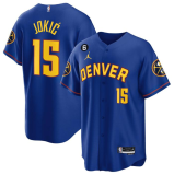 NBA Denver Nuggets #15 Nikola Jokic Blue With No.6 Patch Baseball Jersey