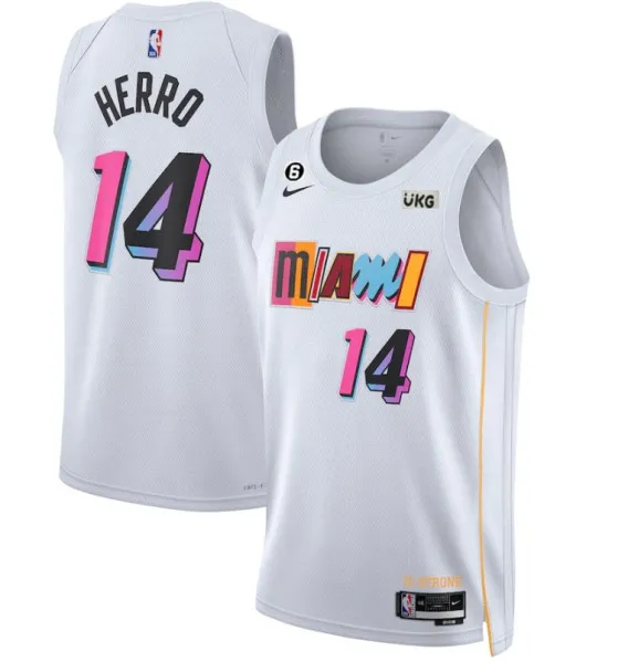 NBA Miami Heat #14 Tyler Herro White 2022/23 City Edition With NO.6 Patch Stitched Jersey