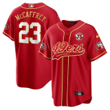 Men's San Francisco 49ers #23 Christian McCaffrey Red With 75th Anniversary Patch Jersey