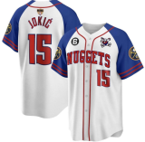 NBA Denver Nuggets #15 Nikola Jokic White With Finals patch & No.6 Patch Baseball Jersey