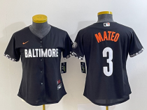 Women Baltimore Orioles #3 Jorge Mateo Black 2023 City Connect Cool Base Stitched Jersey