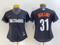 Women Baltimore Orioles #31 Cedric Mullins Black 2023 City Connect Cool Base Stitched Jersey