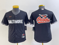 Youth MLB Baltimore Orioles Big Team Logo In Back Black 2023 City Connect Cool Base Stitched Jersey