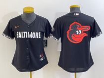 Women MLB Baltimore Orioles Big Team Logo In Back Black 2023 City Connect Cool Base Stitched Jersey
