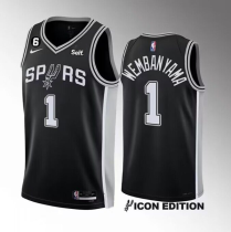 NBA San Antonio Spurs #1 Victor Wembanyama Black 2022/23 Icon Edition With NO.6 Jersey