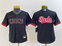 Youth MLB Cincinnati Reds Big Logo Black 2023 City Connect Cool Base Stitched Baseball Jersey