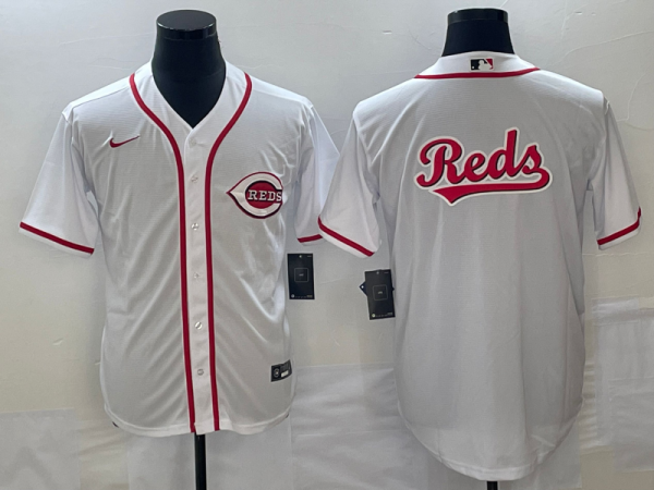 MLB Cincinnati Reds White Team Big Logo Cool Base Stitched Baseball Jersey