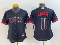 Women MLB Cincinnati Reds #11 Barry Larkin Black 2023 City Connect Stitched Jersey