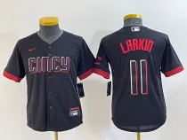 Youth MLB Cincinnati Reds #11 Barry Larkin Black 2023 City Connect Stitched Jersey