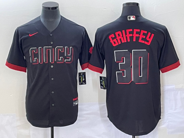 MLB Cincinnati Reds #30 Ken Griffey Jr. Black 2023 City Connect Stitched Jersey