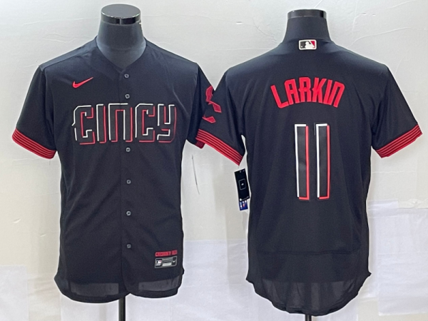 MLB Cincinnati Reds #11 Barry Larkin Black 2023 City Connect Flex Base Stitched Jersey