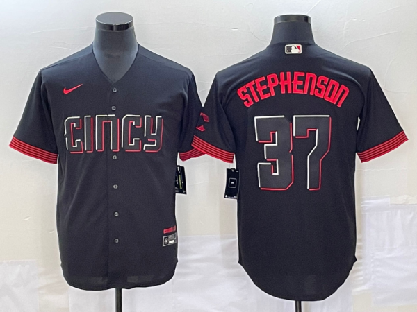 MLB Cincinnati Reds #37 Tyler Stephenson Black 2023 City Connect Stitched Jersey