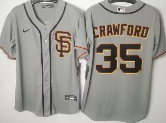 MLB San Francisco Giants #35 Brandon Crawford Grey Game Jersey