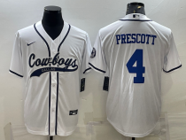 Men's Dallas Cowboys #4 Dak Prescott White With Patch Cool Base Stitched Baseball Jersey