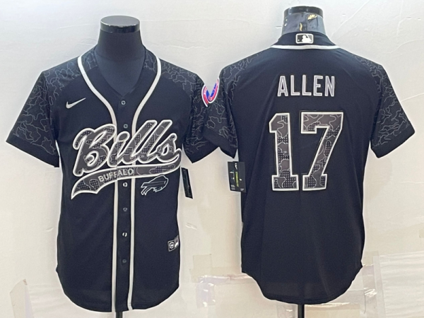 Men's Buffalo Bills #17 Josh Allen Black Reflective With Patch Baseball Jersey