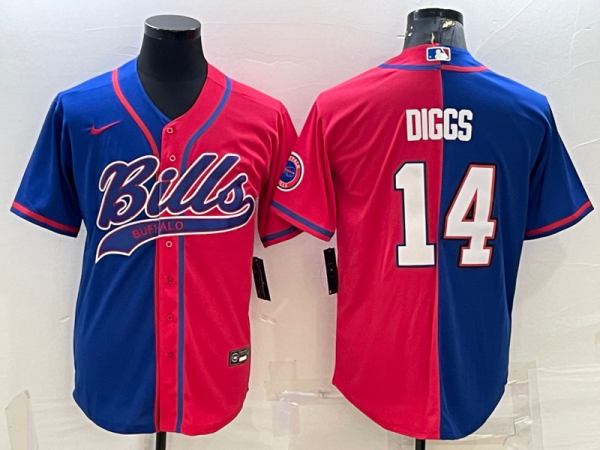 Men's Buffalo Bills #14 Stefon Diggs Royal/Red Split With Patch Baseball Nike Jersey