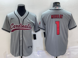 Men's Arizona Cardinals #1 Kyler Murray Grey With Patch Stitched Baseball Jersey