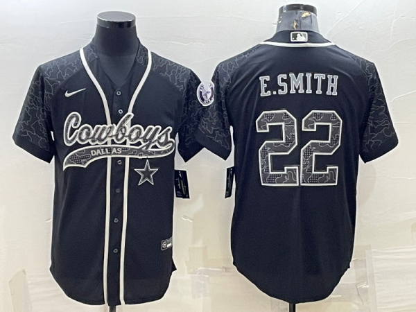 Men's Dallas Cowboys #22 Emmitt Smith Black Reflective With Patch Cool Base Stitched Jersey