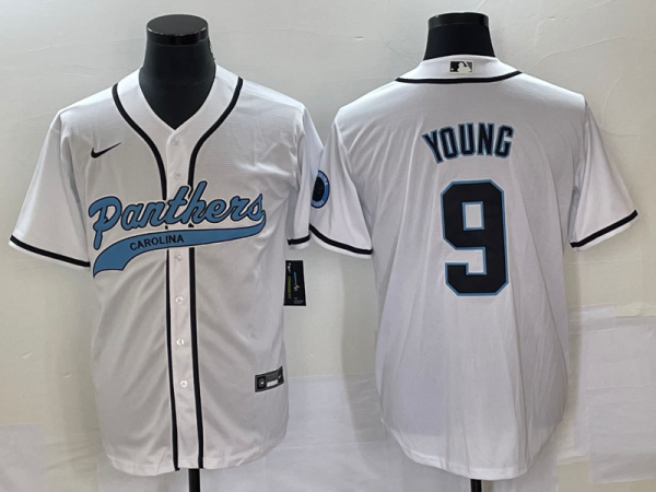 Men's Carolina Panthers #9 Bryce Young White With Patch Stitched BaseballJersey