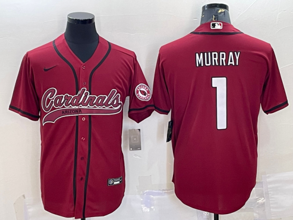 Men's Arizona Cardinals #1 Kyler Murray Red With Patch Stitched Baseball Jersey