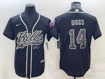 Men's Buffalo Bills #14 Stefon Diggs Black Reflective With Patch Baseball Jersey