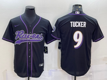 Men's Baltimore Ravens #9 Justin Tucker Black With Patch Stitched Baseball Jersey