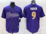 Men's Baltimore Ravens #9 Justin Tucker Purple With Patch Stitched Baseball Jersey