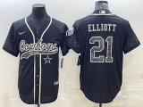 Men's Dallas Cowboys #21 Ezekiel Elliott Black Reflective With Patch Cool Base Stitched Jersey